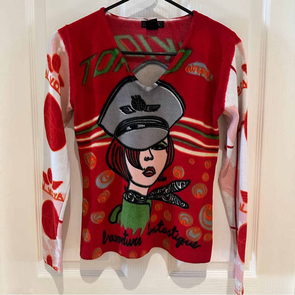 Custo Barcelona v neck long sleeve graphic sweater